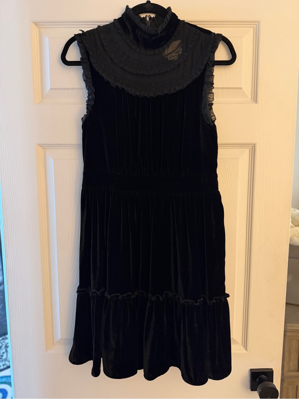 Kate Spade Velvet Sleeveless Dress with Ruffled Neck - Black